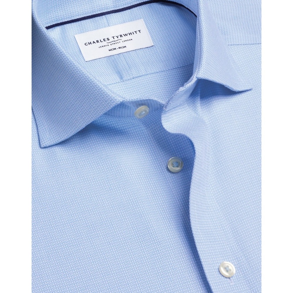 Charles Tyrwhitt Non-Iron Stretch Trafalgar Weave Shirt Sky Blue 15.5 34